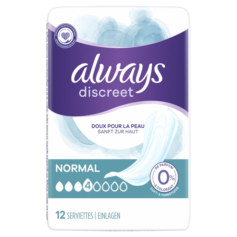 ALWAYS DISCREET INKONTINENZ 0% NORMAL 12 STUECK PACKUNG