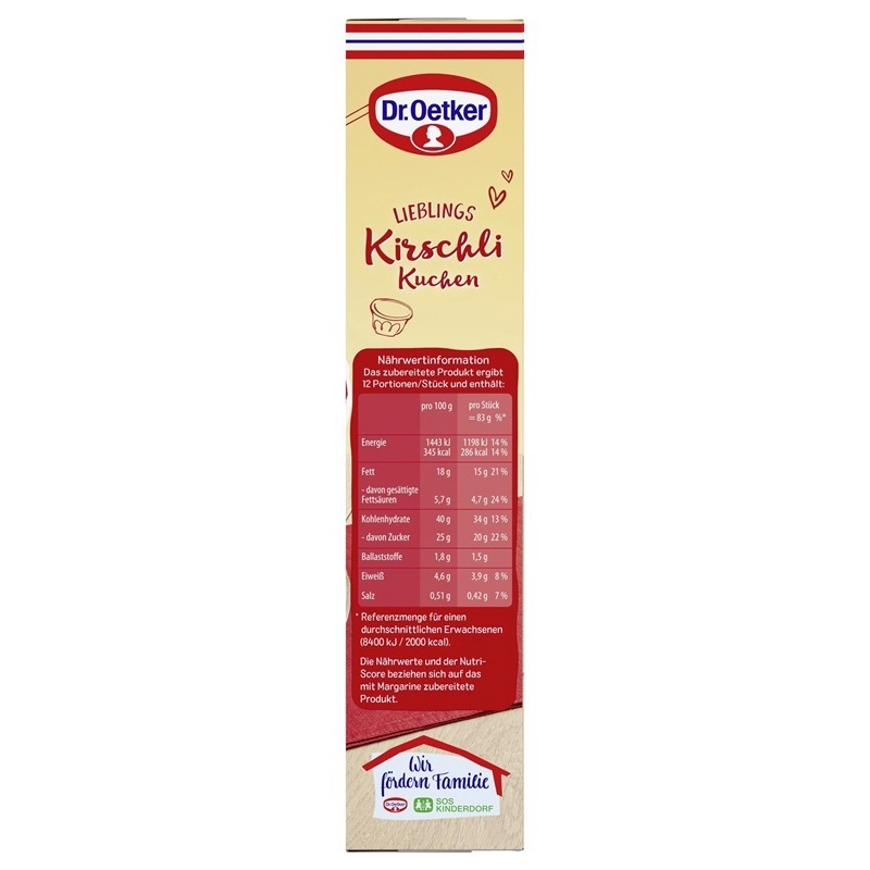 DR. OETKER KUCHENMISCHUNG LIEBLINGS KIRSCHLI KUCHEN 435G PACKUNG