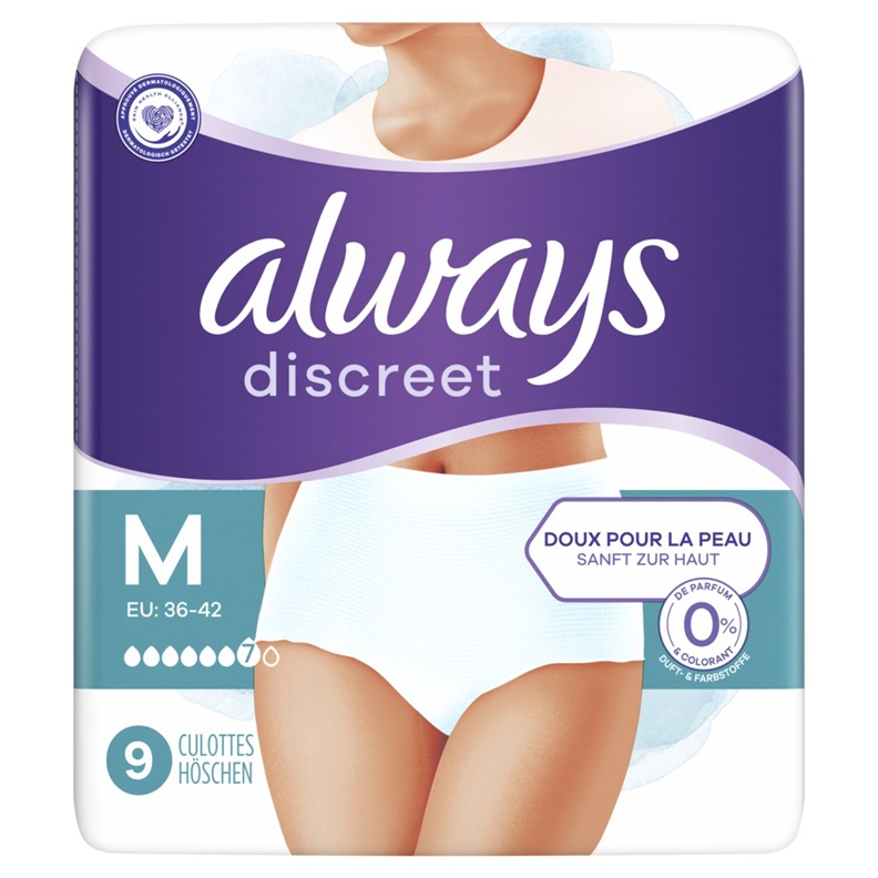 ALWAYS DISCREET INKONTINENZ 0% PANTS PLUS M 9 STUECK PACKUNG